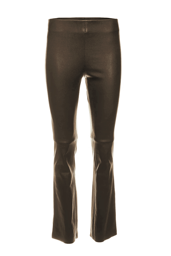 Full Length Leather Kick Flare Pant - Olive Leather