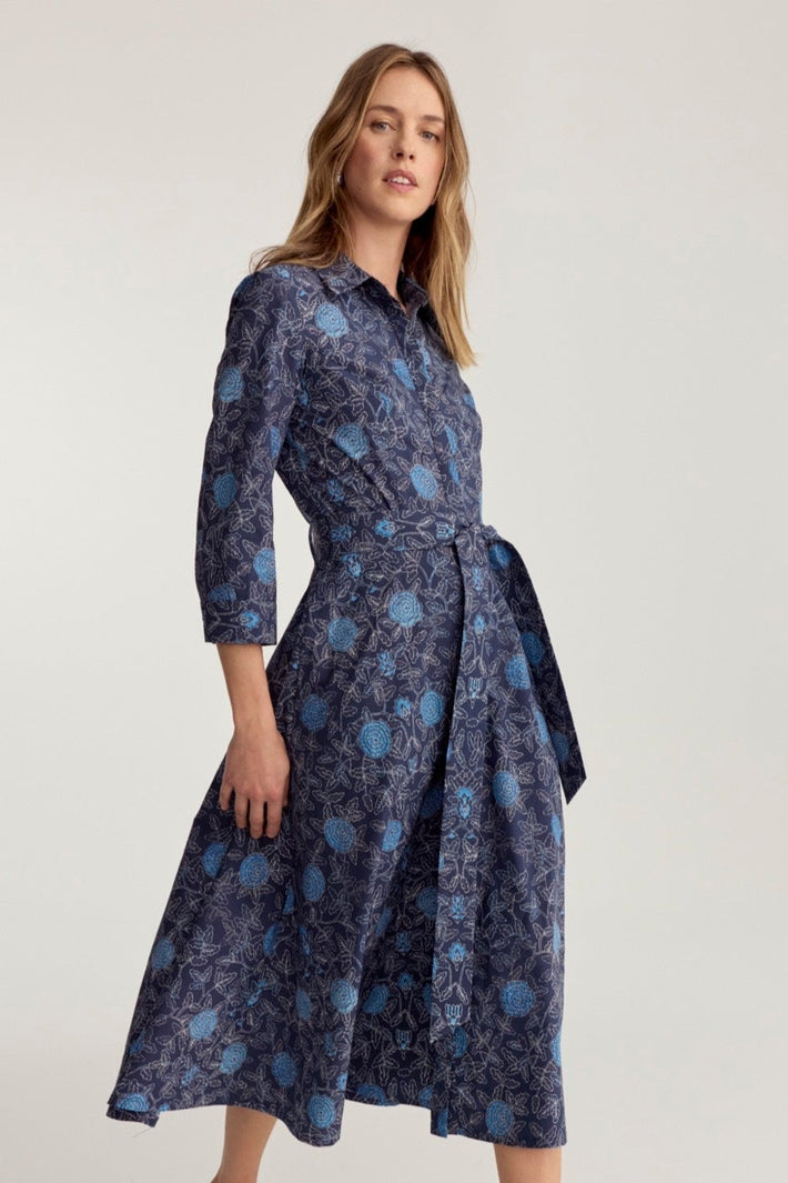 Hepburn Dress - Navy Floral Batik
