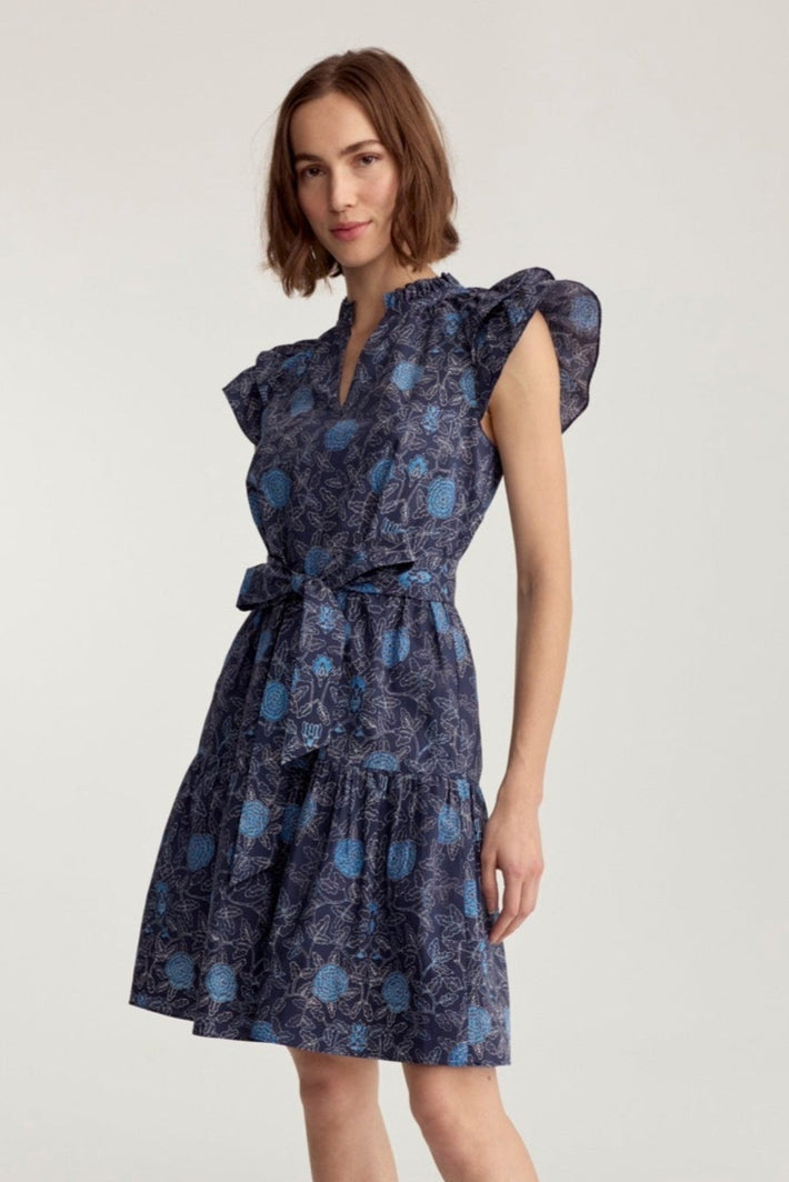 Ibiza Dress Navy Floral Batik Poplin