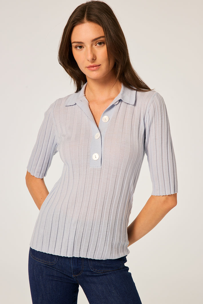 Knit Polo - Ice Blue