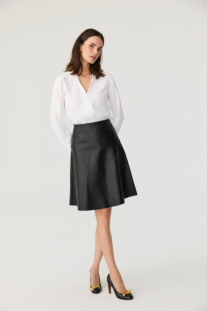 Leather Fit & Flare Skirt - Black