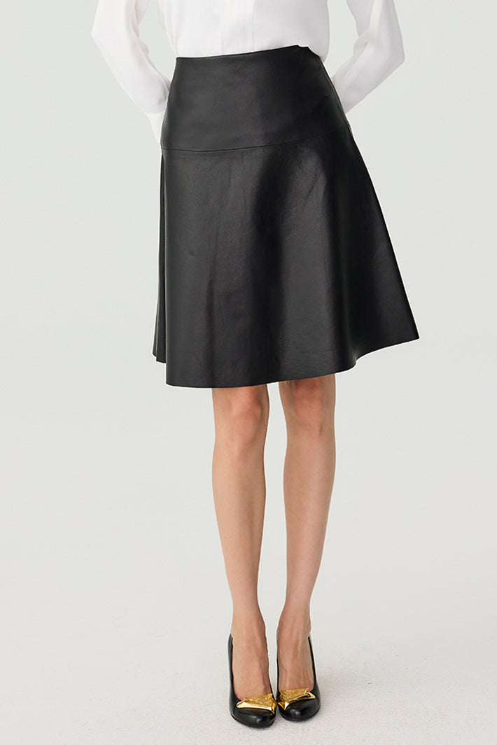 Leather Fit & Flare Skirt - Black