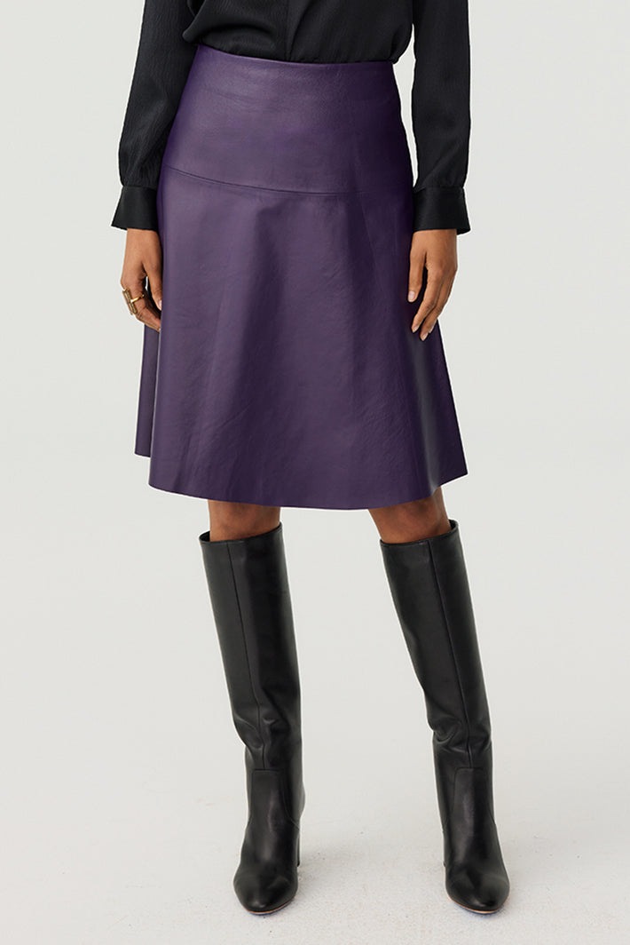 Leather Fit and Flare Skirt - Blackberry