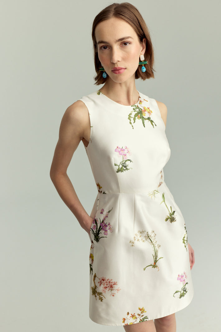 Bonita Dress in White Orchid Silk Mikado