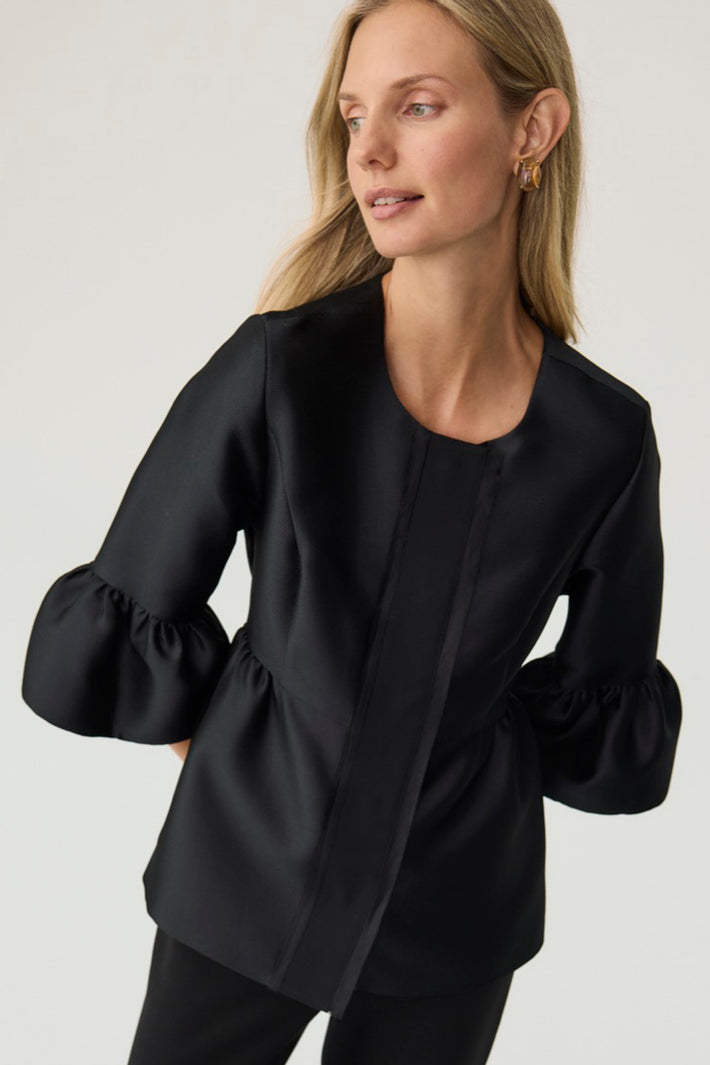 Ribbon Blazer - Black Pique Mikado