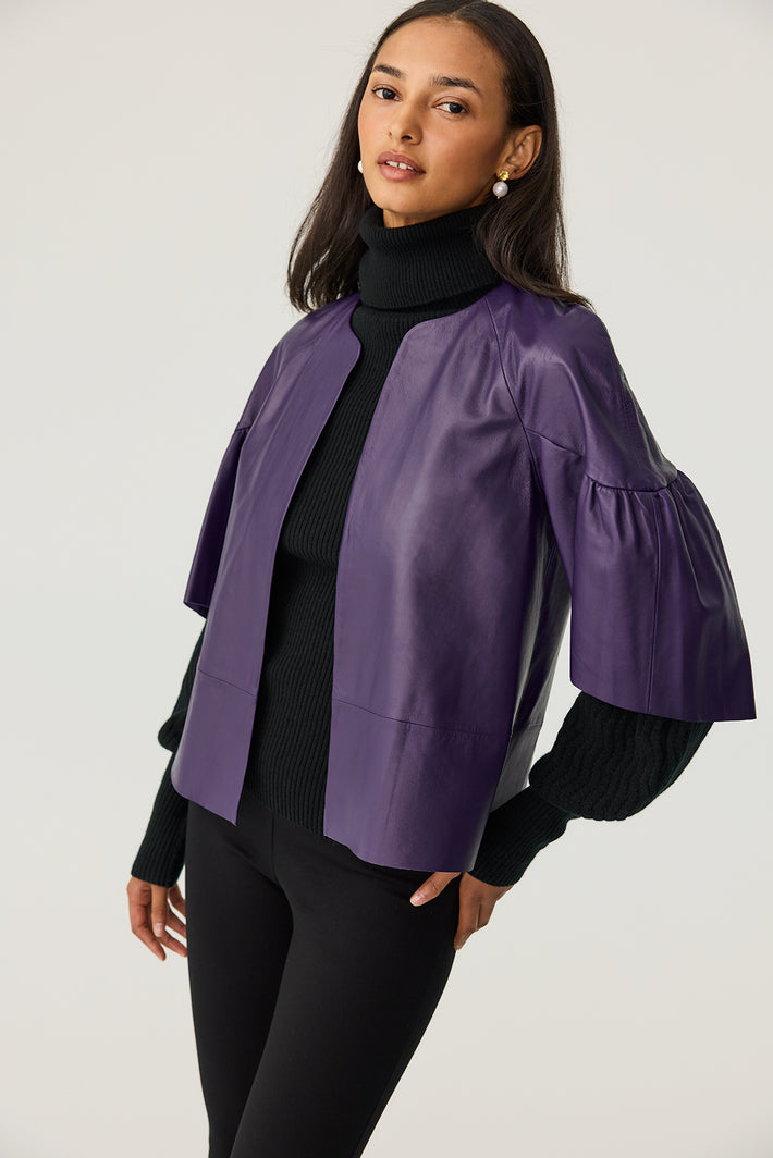 Leather Petal Jacket - Blackberry