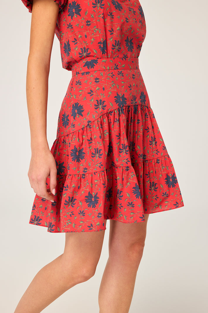Riviera Skirt - Red Fleur Linen