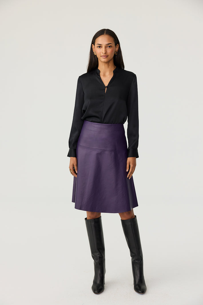 Leather Fit and Flare Skirt - Blackberry