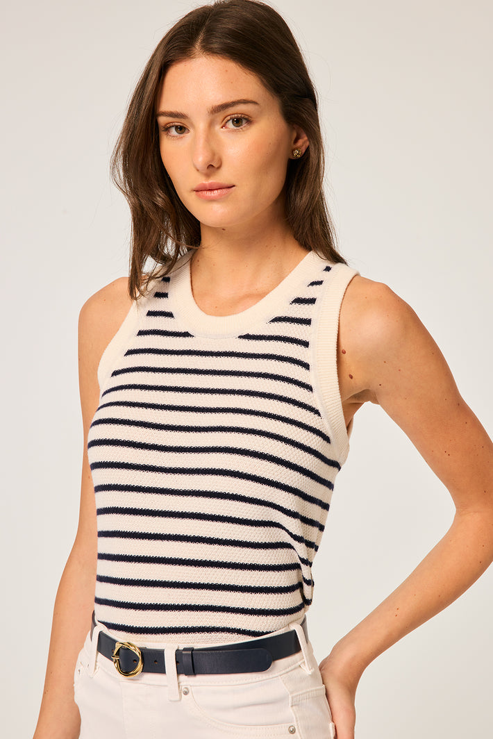 Sol Knit Tank - White & Navy Stripe