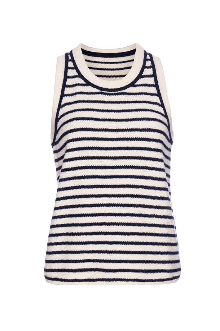 Sol Knit Tank - White & Navy Stripe