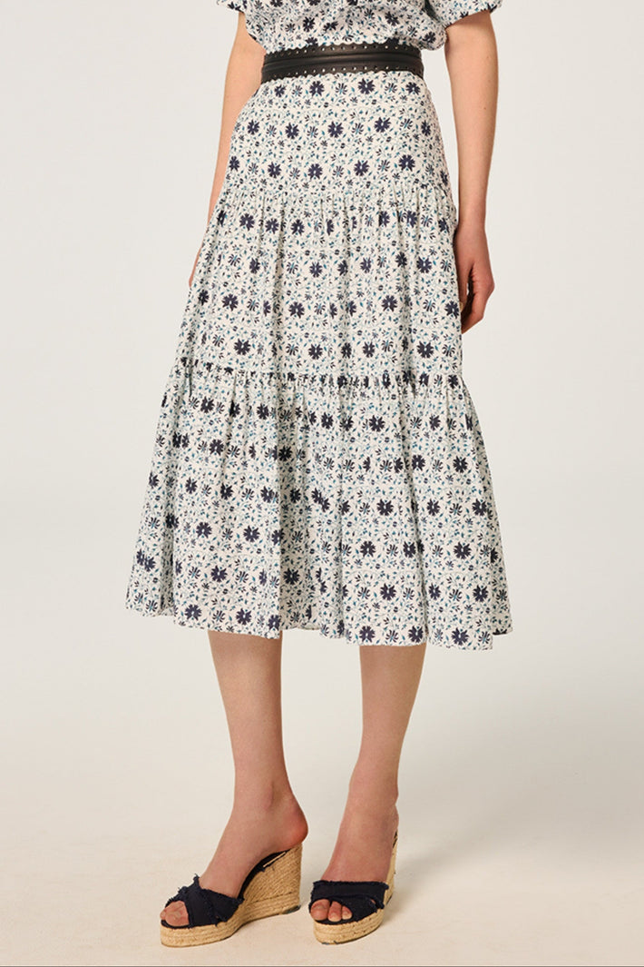 Tiered Midi Skirt - Indigo Fleur