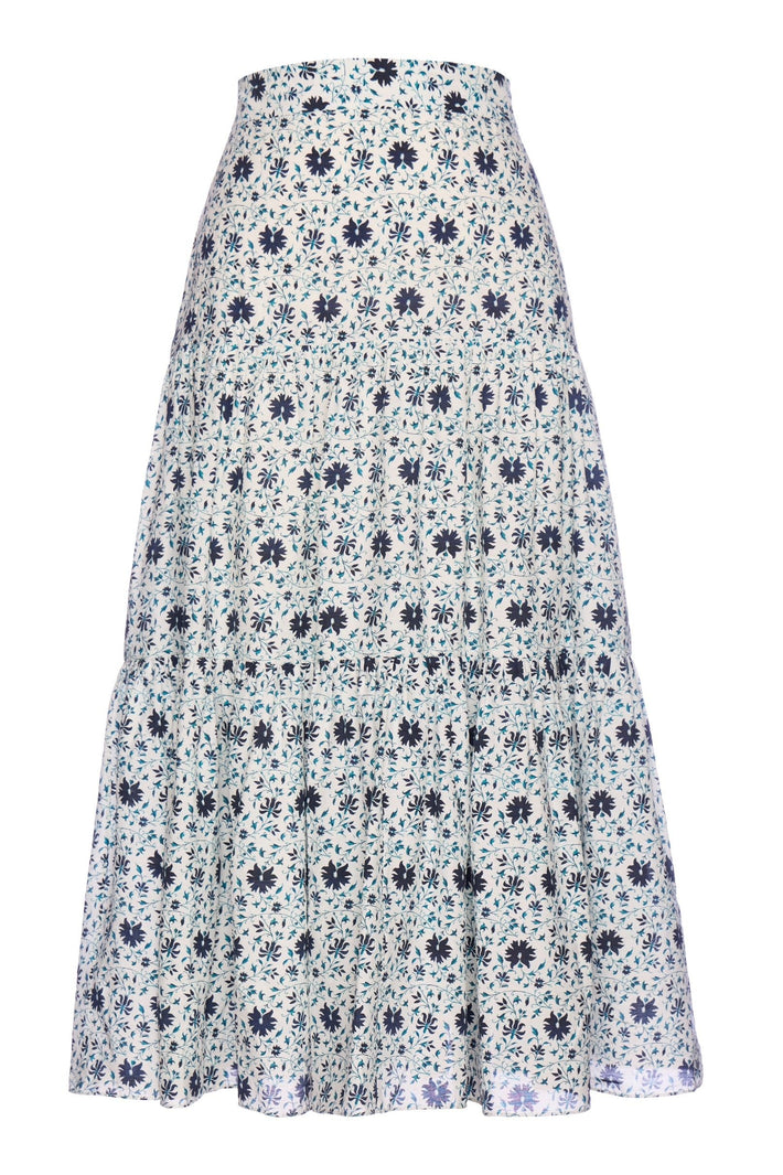 Tiered Midi Skirt - Indigo Fleur