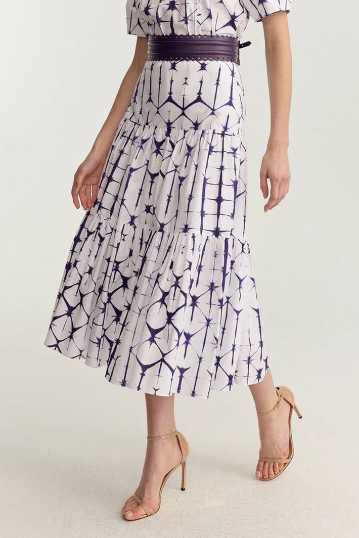 Tiered Midi Skirt -  Plum Shibori