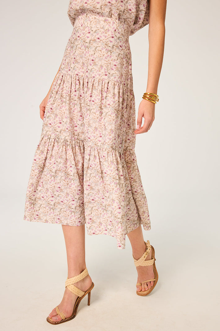 Tiered Midi Skirt - Rose Anemone