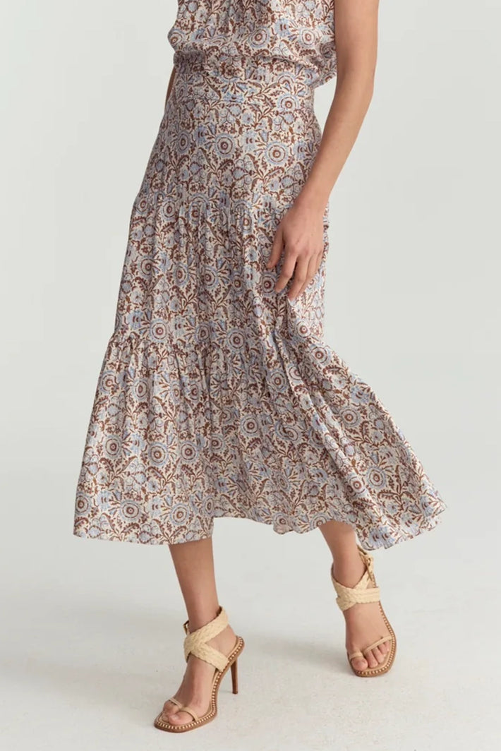 Tiered Midi Skirt - Blue Batik