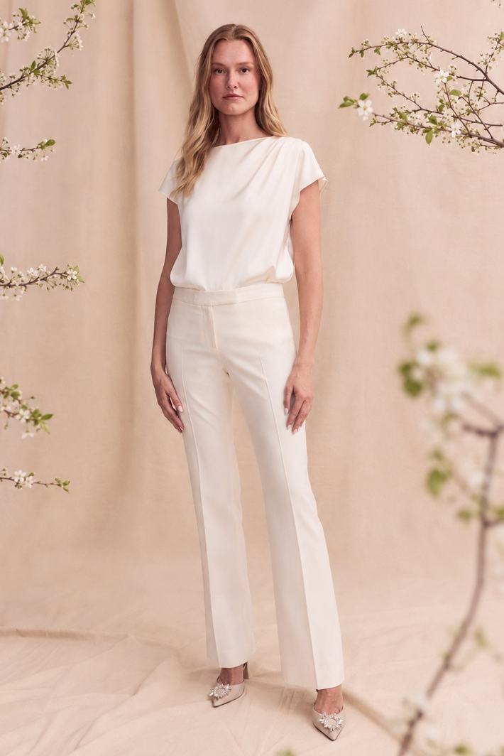 Pencil Pant - Ivory Matte Silk Wool