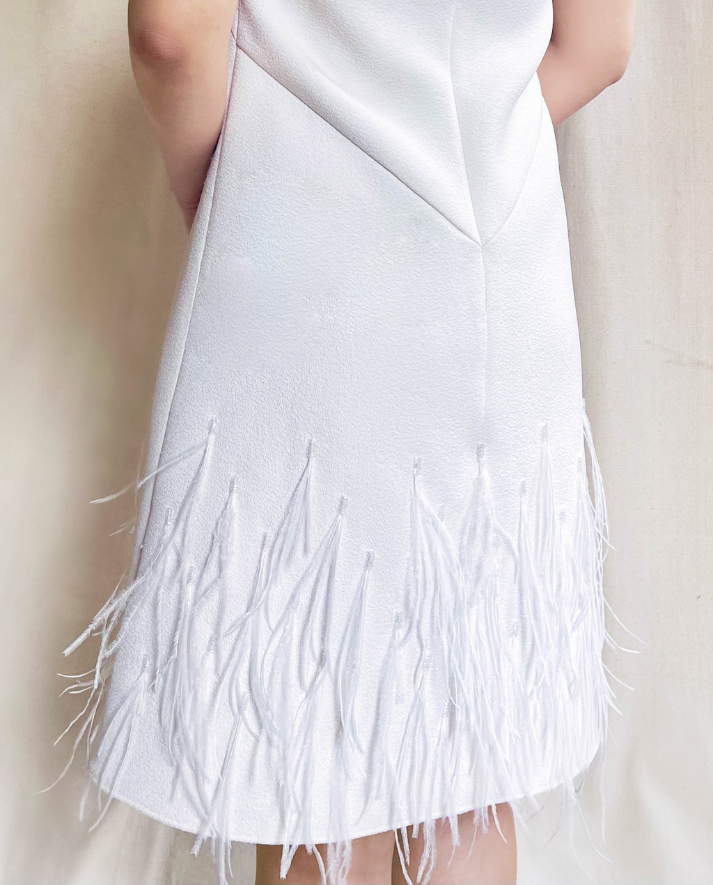 Trapeze Dress - Ivory Crepe with Feathers