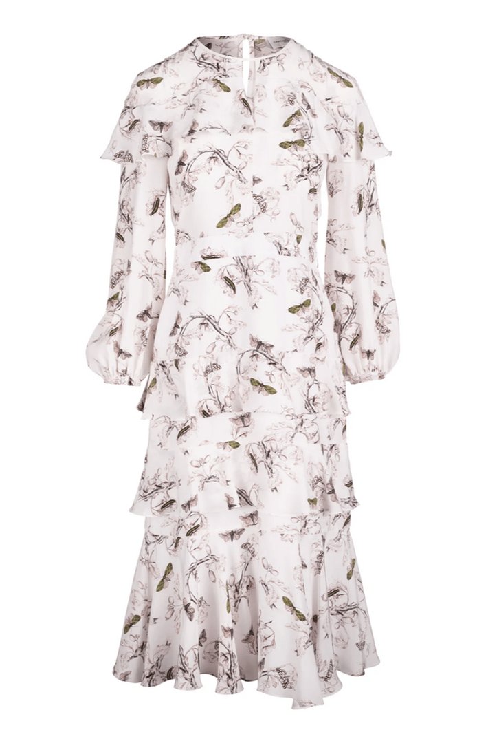 Cascade Ruffle Dress - Olive Butterfly