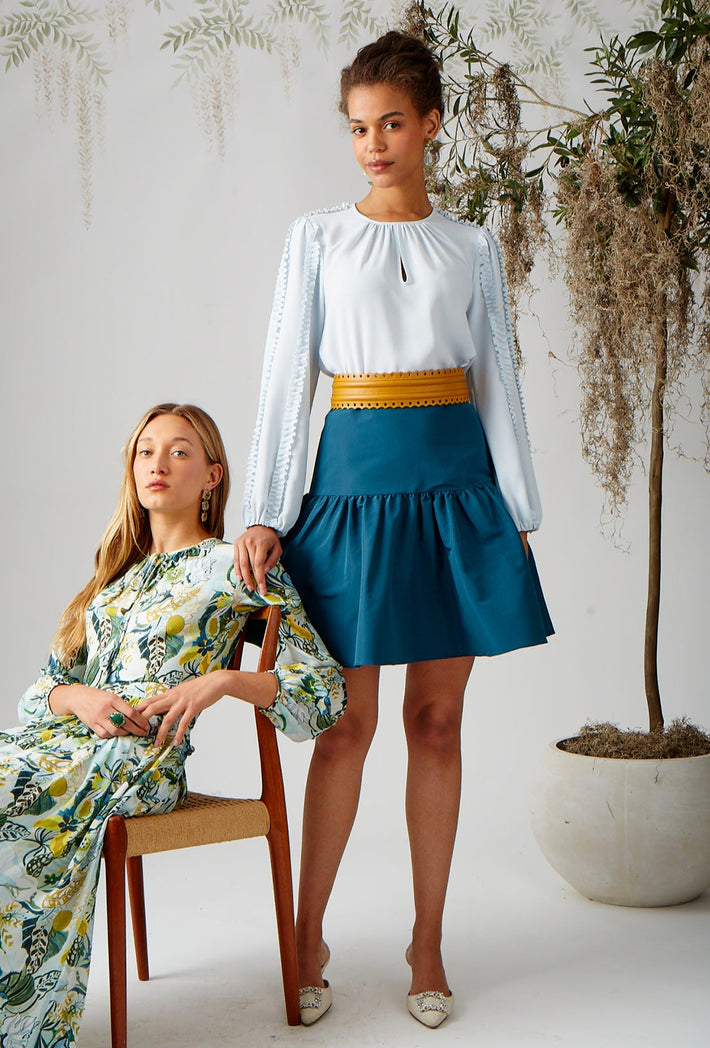 Sangria Skirt - Peacock Silk Faille