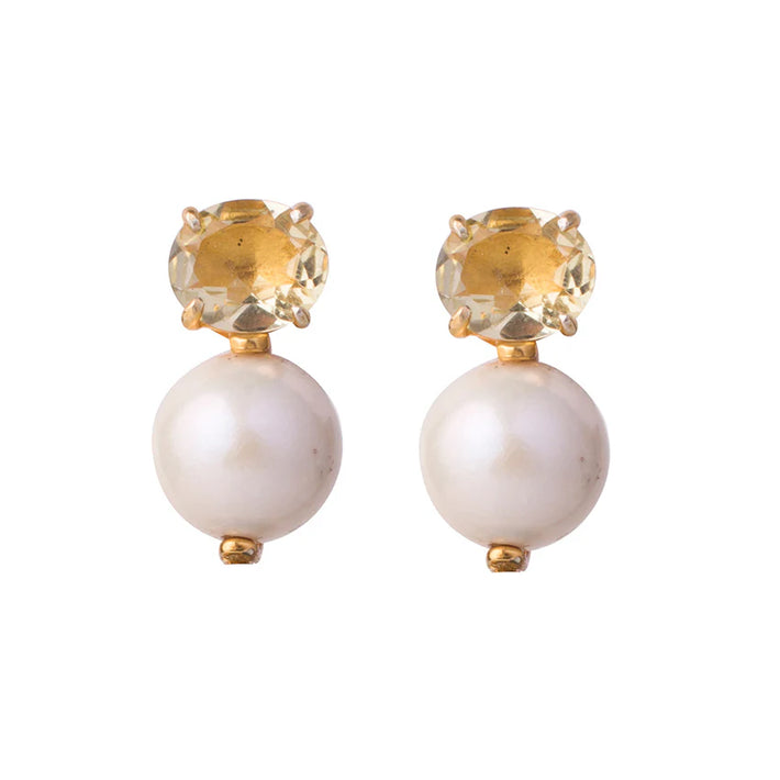 2 Tier Earrings - Clear Quartz and Pearl