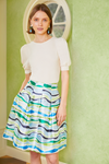 Canterbury Cocktail Skirt - Blue Wave Painted Mikado