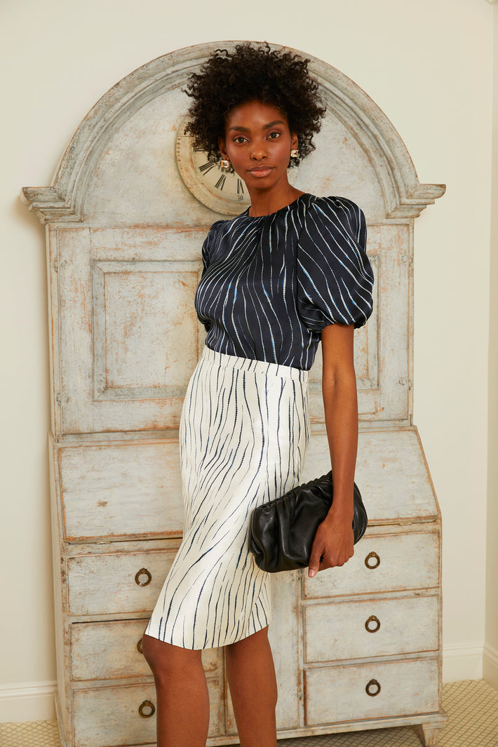 Slit Front Pencil Skirt - Ivory Willow Mikado