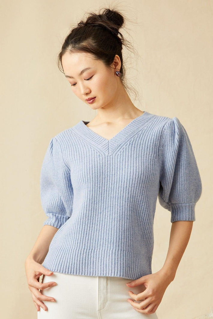 V Neck Cleo Sweater - Bluebell