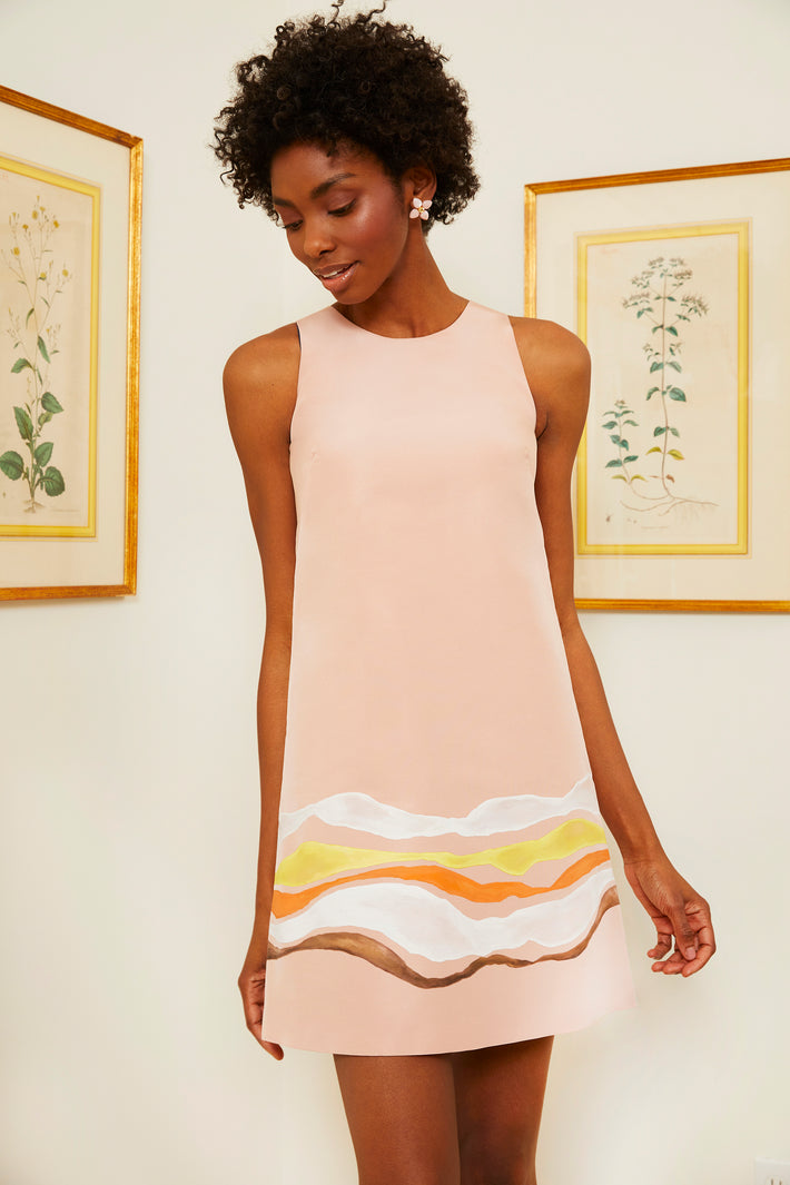 Trapeze Dress - Blush w/ Wave Painting