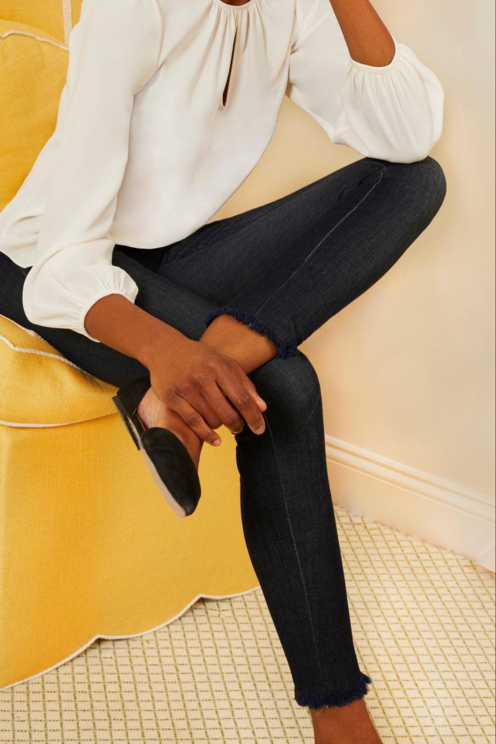 Denim Legging with Fringe Denim