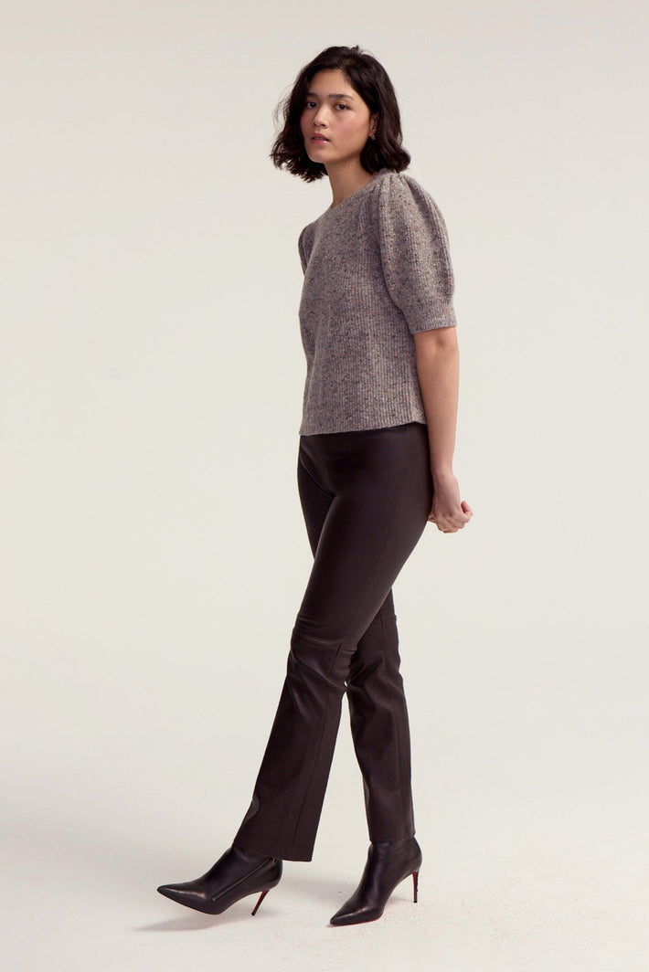 Full Length Leather Kick Flare Pant - Truffle