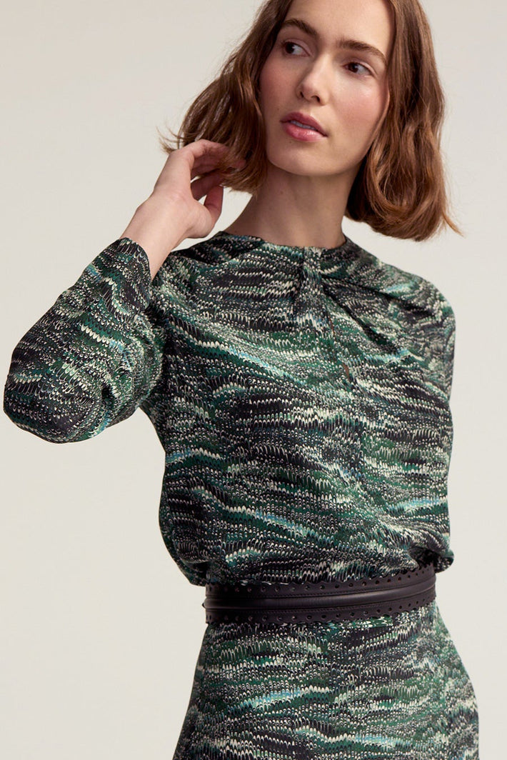 Ginger Blouse - Green Feathering