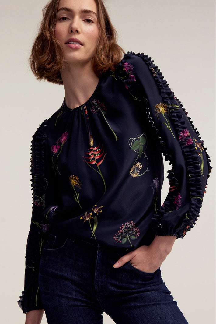 Gardenia Blouse - Navy Frida's Garden