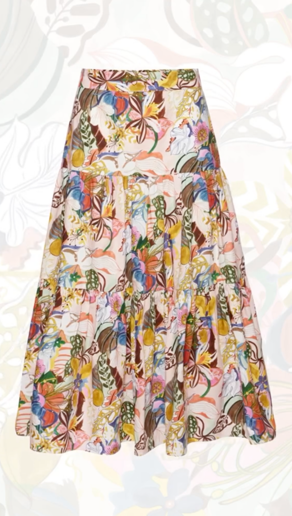 Tiered Midi Skirt Rainbow Groovy Blooms