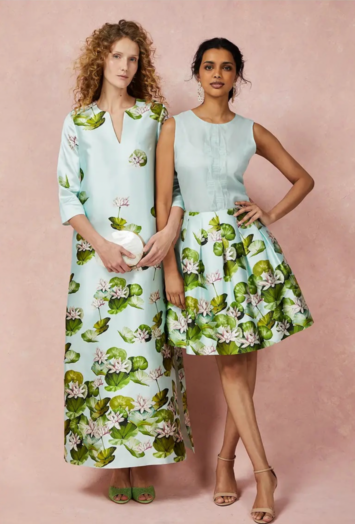 Deeda Gown - Blue Lily Pond Silk Mikado