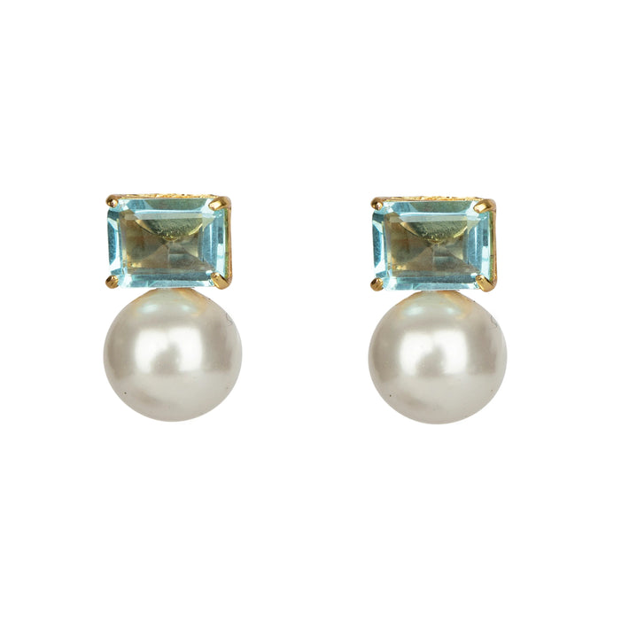 Blue Quartz and Pearl Stud Earring