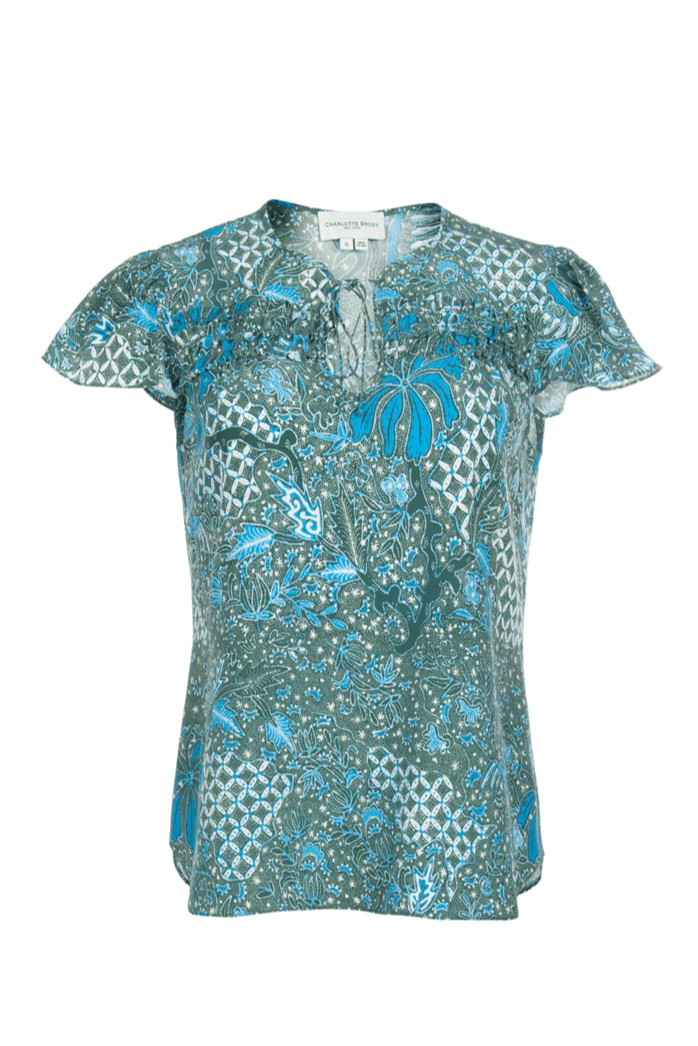 Amor Blouse - Aqua Trellis