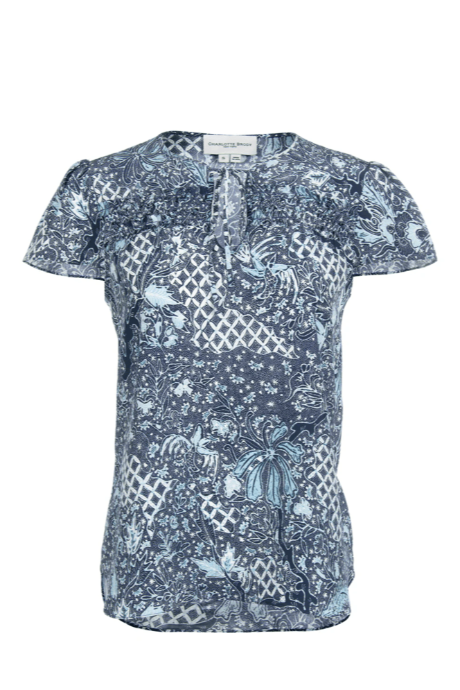 Amor Blouse - Navy Trellis
