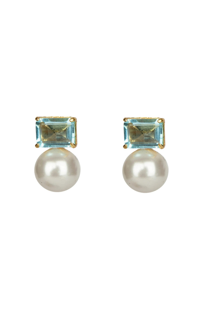 Blue Quartz and Pearl Stud Earring