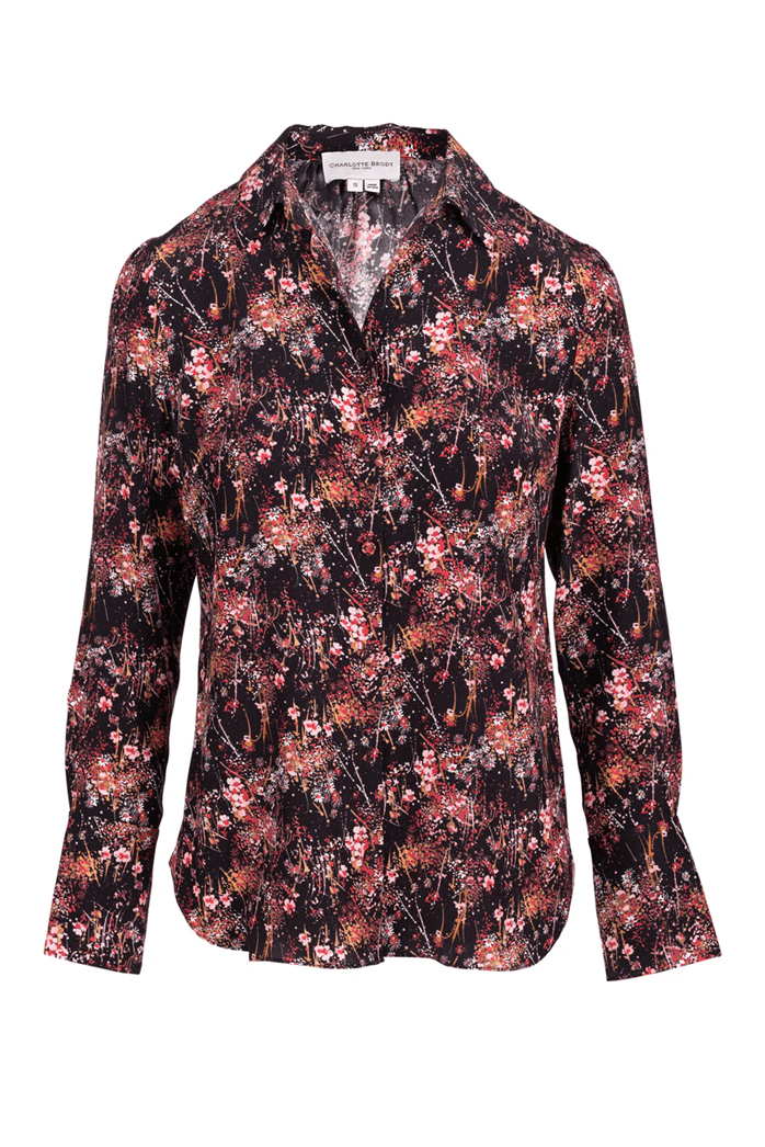 Silk Button Down - Rose Bursting Blooms