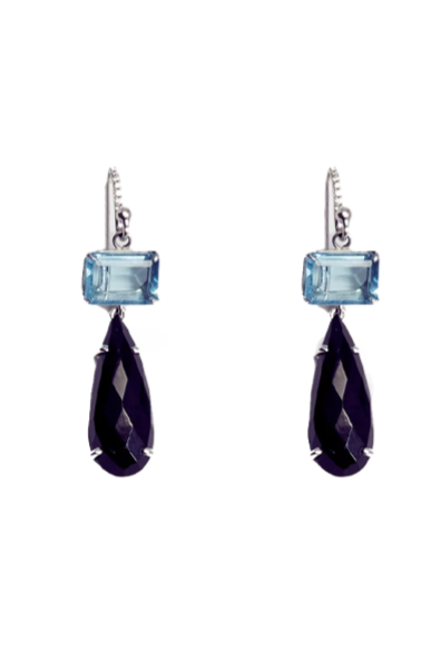 Blue Quartz and Black Onyx Drop Earrings