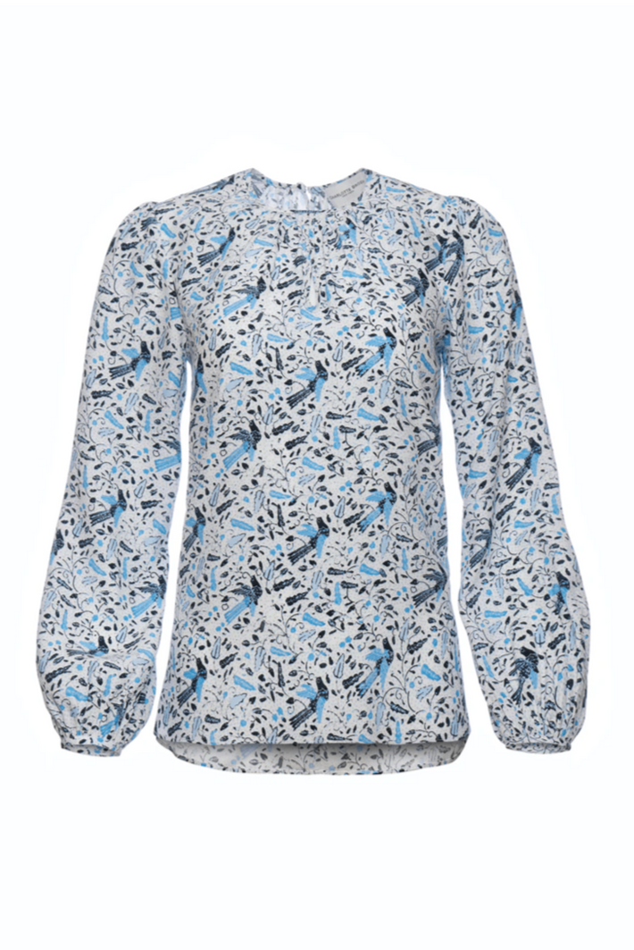 Keyhole Blouse - Blue Aztec Batik