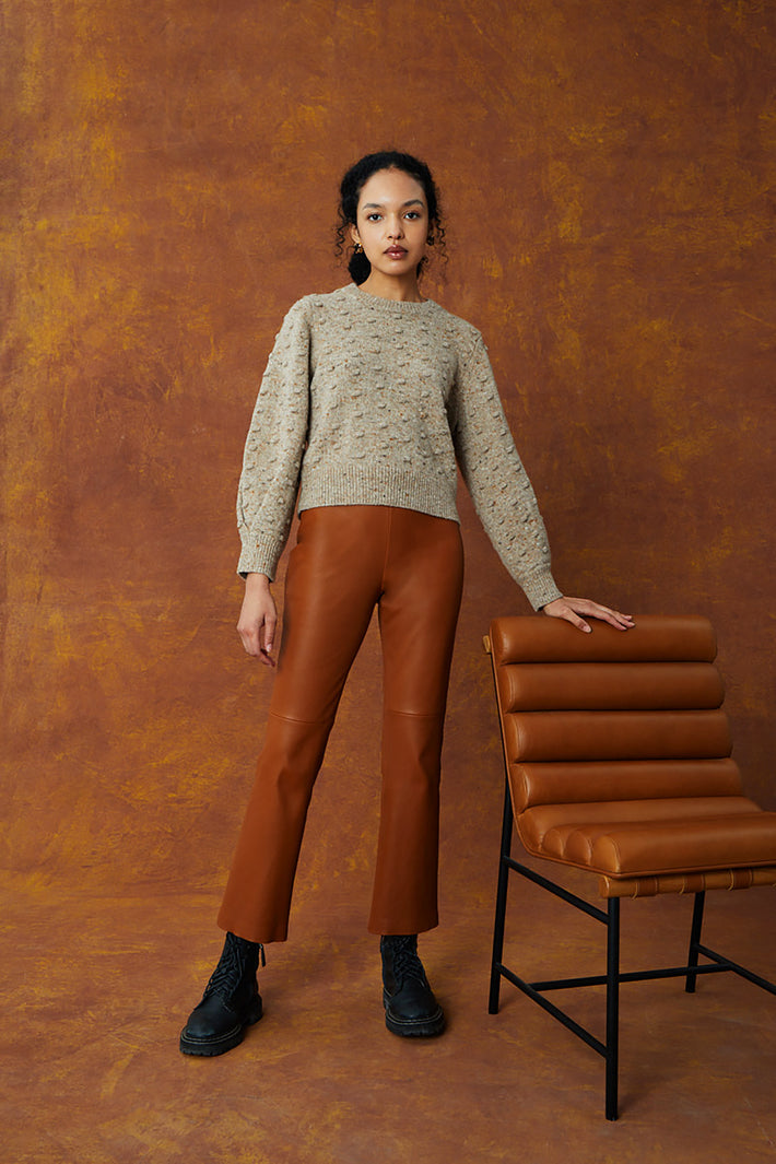 Leather Kick Flare Pant Crop - Saddle