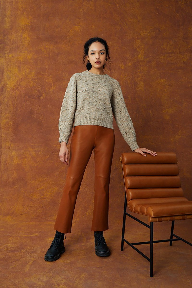 Leather Kick Flare Pant - Saddle