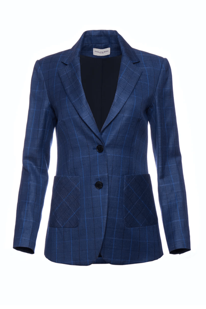 Woodstock Blazer - Navy Plaid Linen