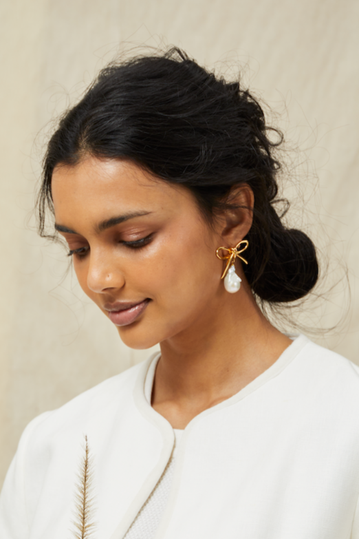 Bow & Pearl Drop Earrings