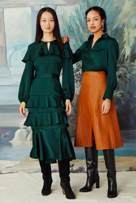 Cascade Ruffle Dress - Hunter Green