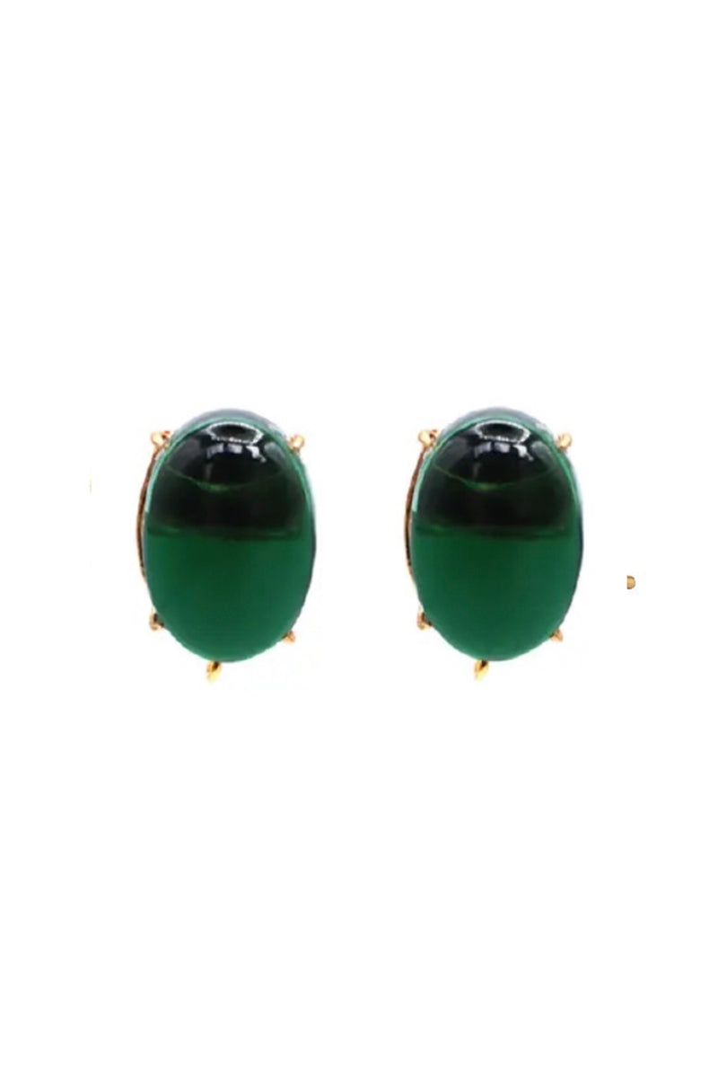 Emerald Cabochon Earring - Green Quartz
