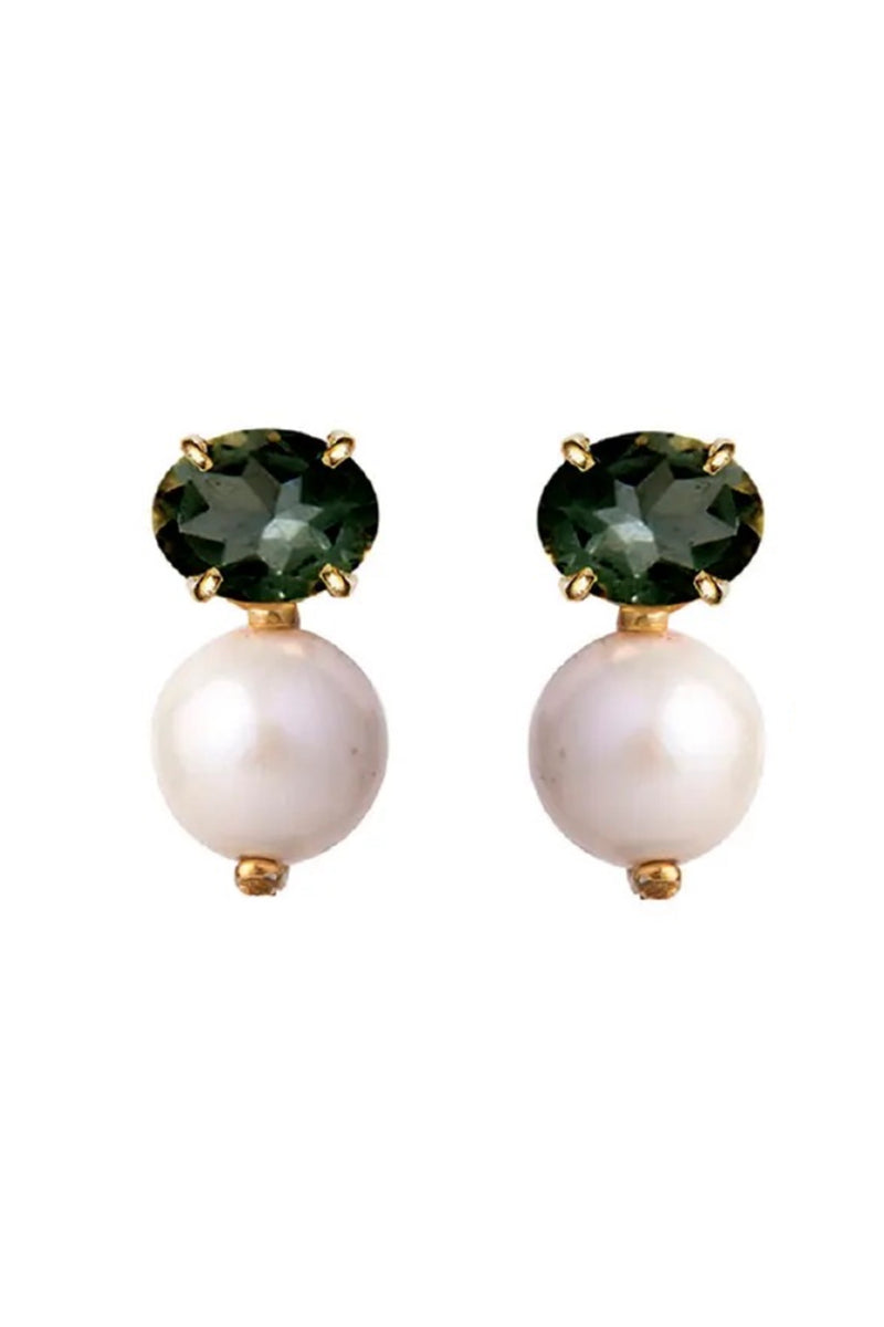 2 Tier Earring - White Shell Pearl, Chrome Diopside