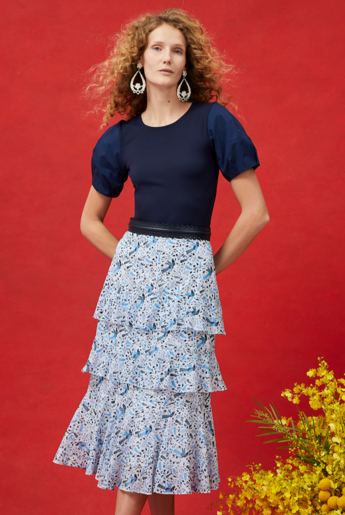Cascade Ruffle Skirt - Blue Aztec Batik