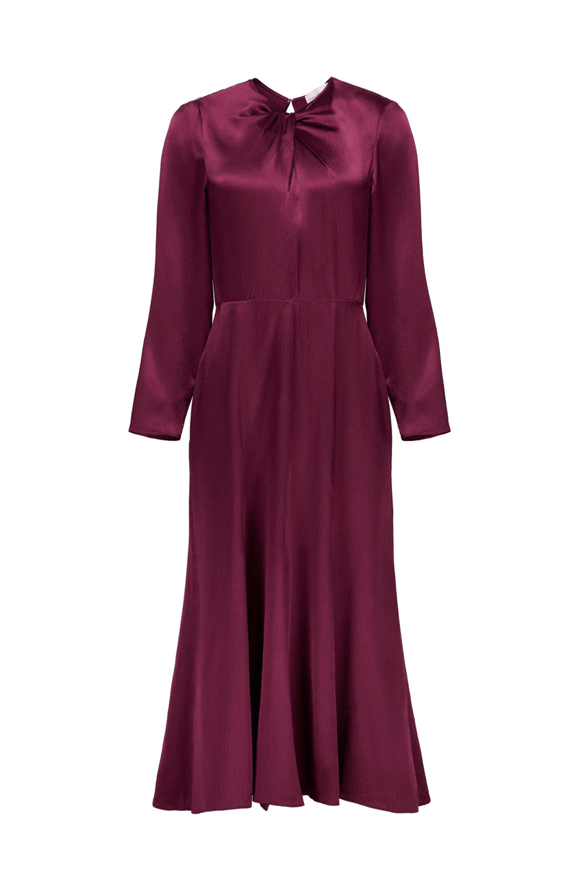 plum satin midi dress Charlotte Brody Ginger Dress